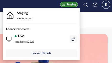 The server identifier in the backoffice header, showing the current server's name and colour